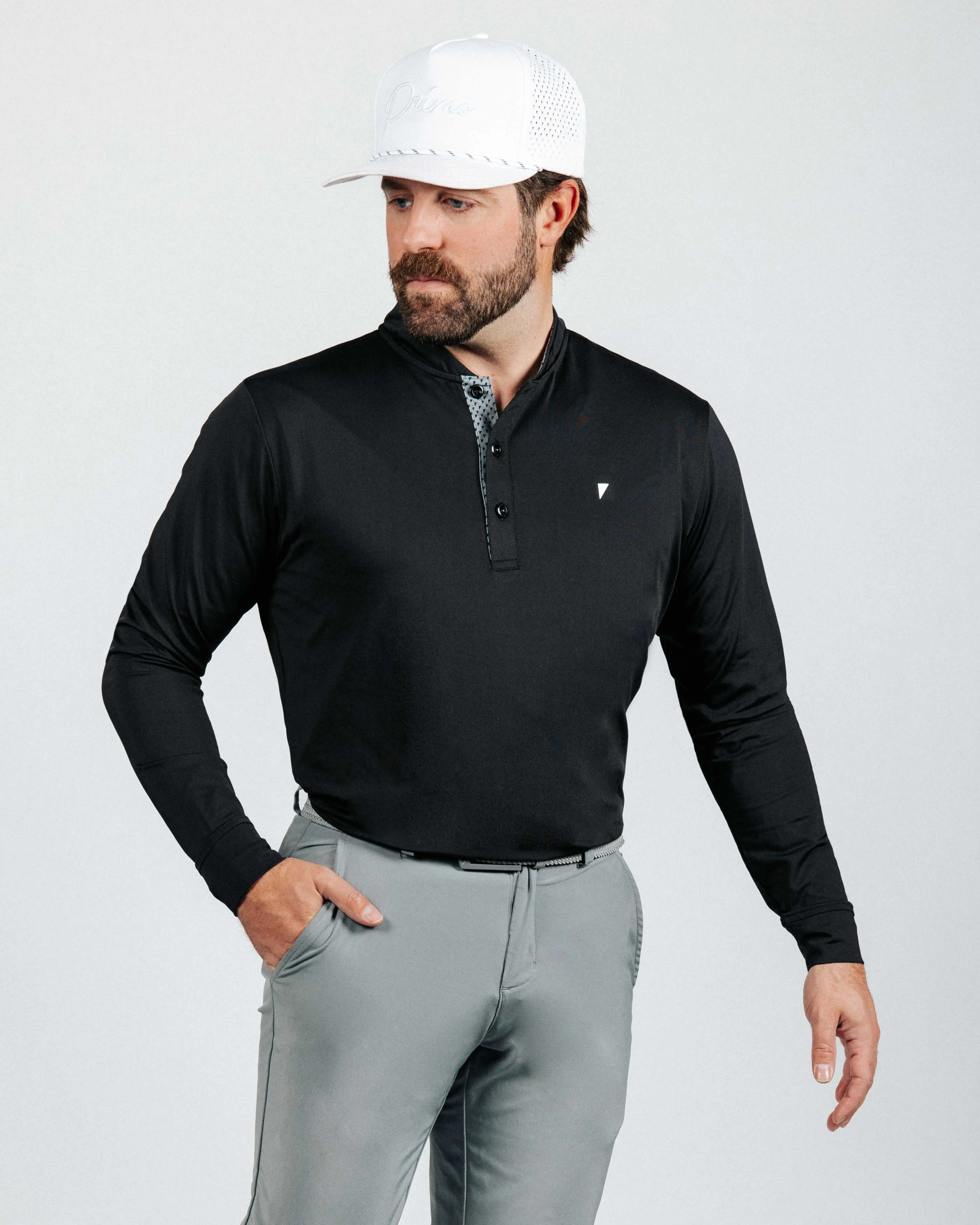 Black Long Sleeve Blade Polo,Men Top