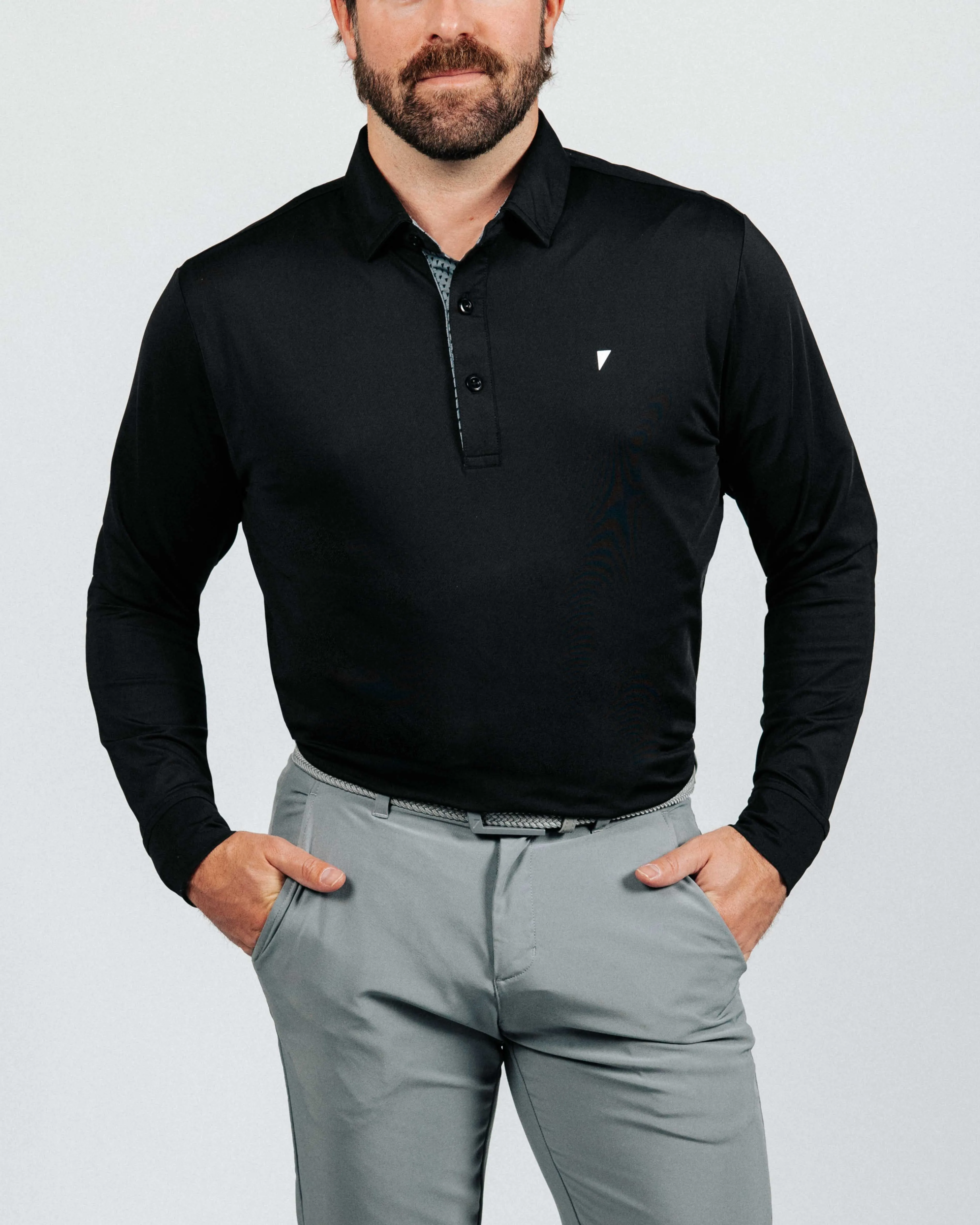 Black Long Sleeve Classic Polo,Men Top