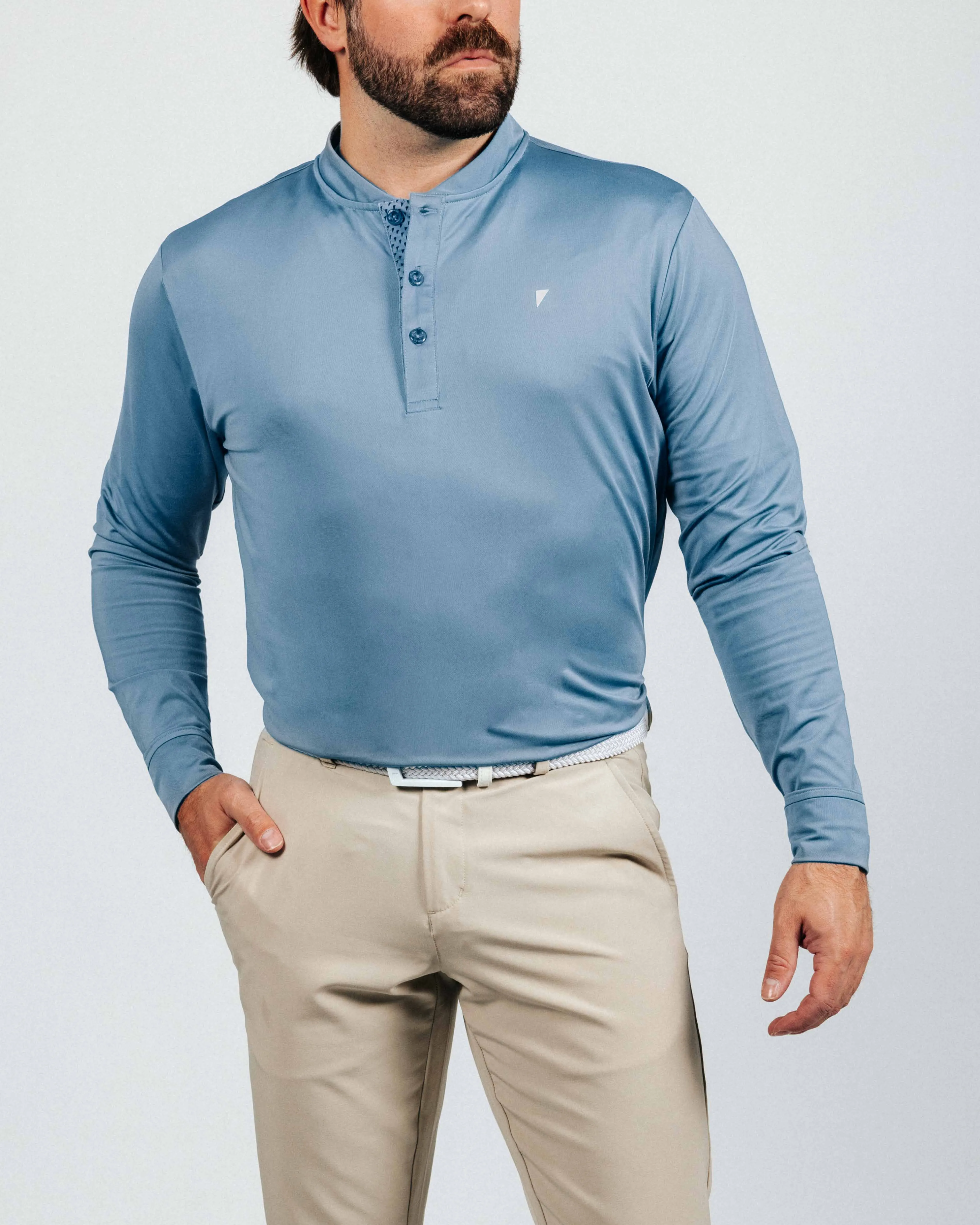 Blue Shadow Long Sleeve Blade Polo,Men Top