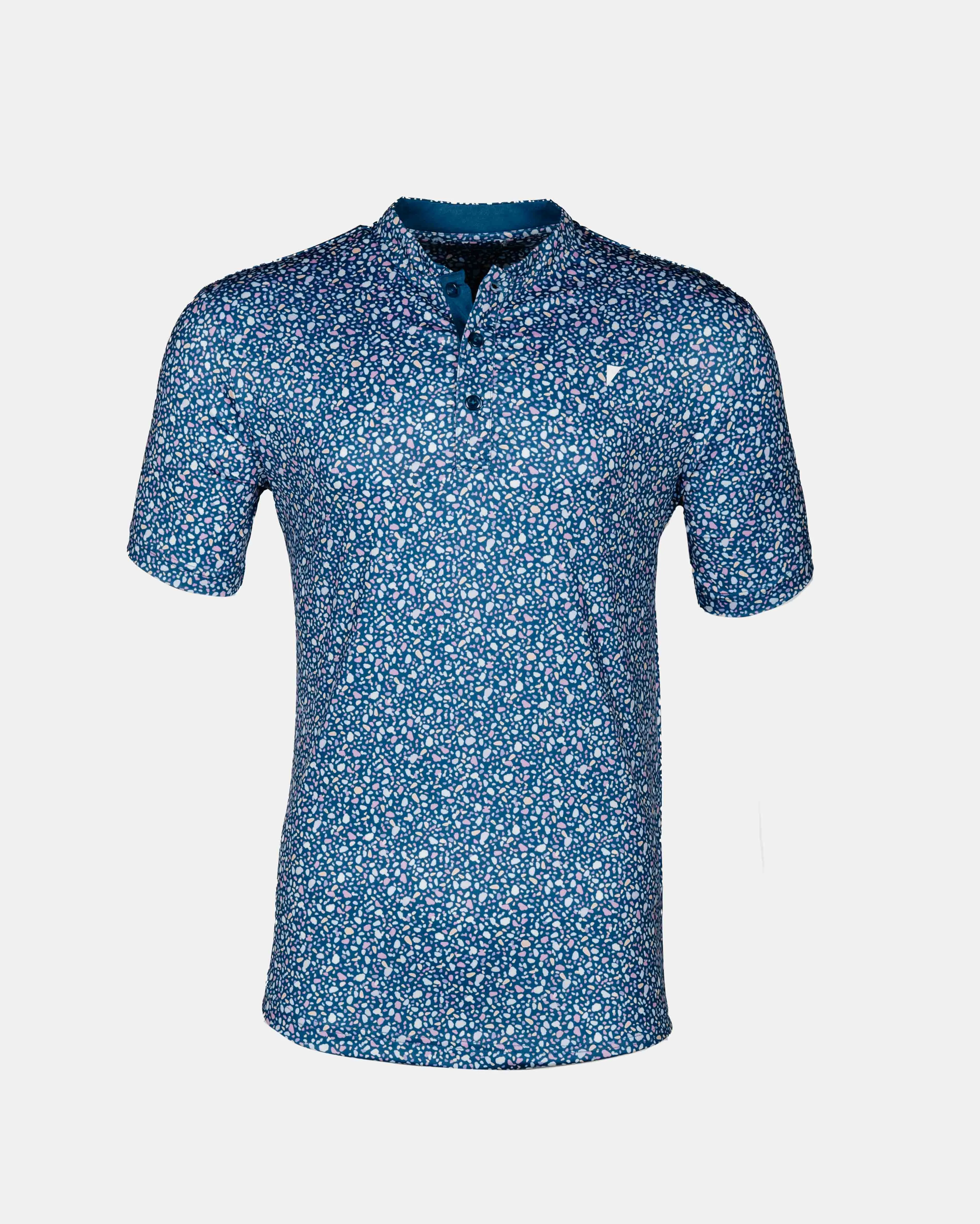 Blue Stained Glass Blade Collar Polo,Men Top