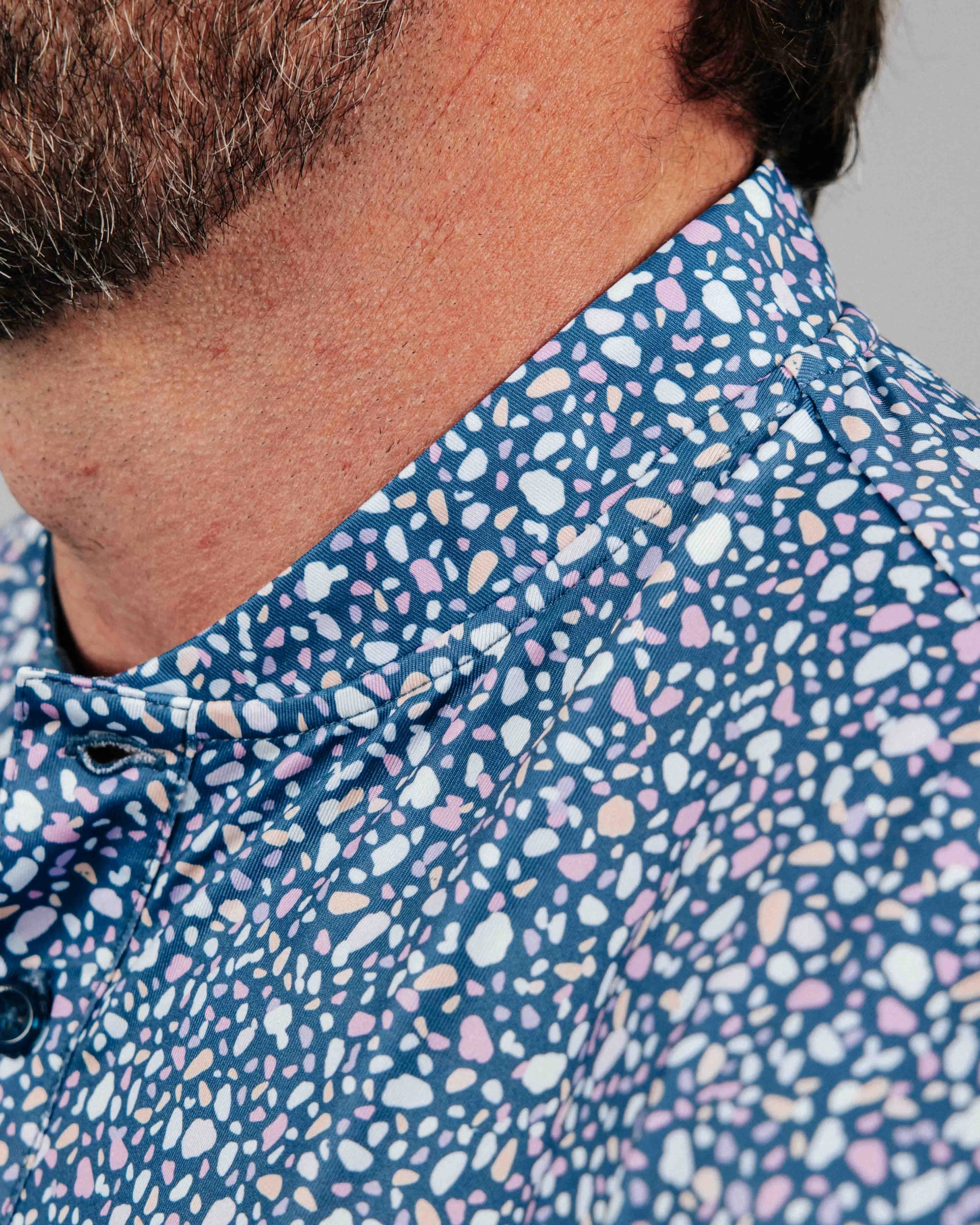 Blue Stained Glass Blade Collar Polo,Men Top