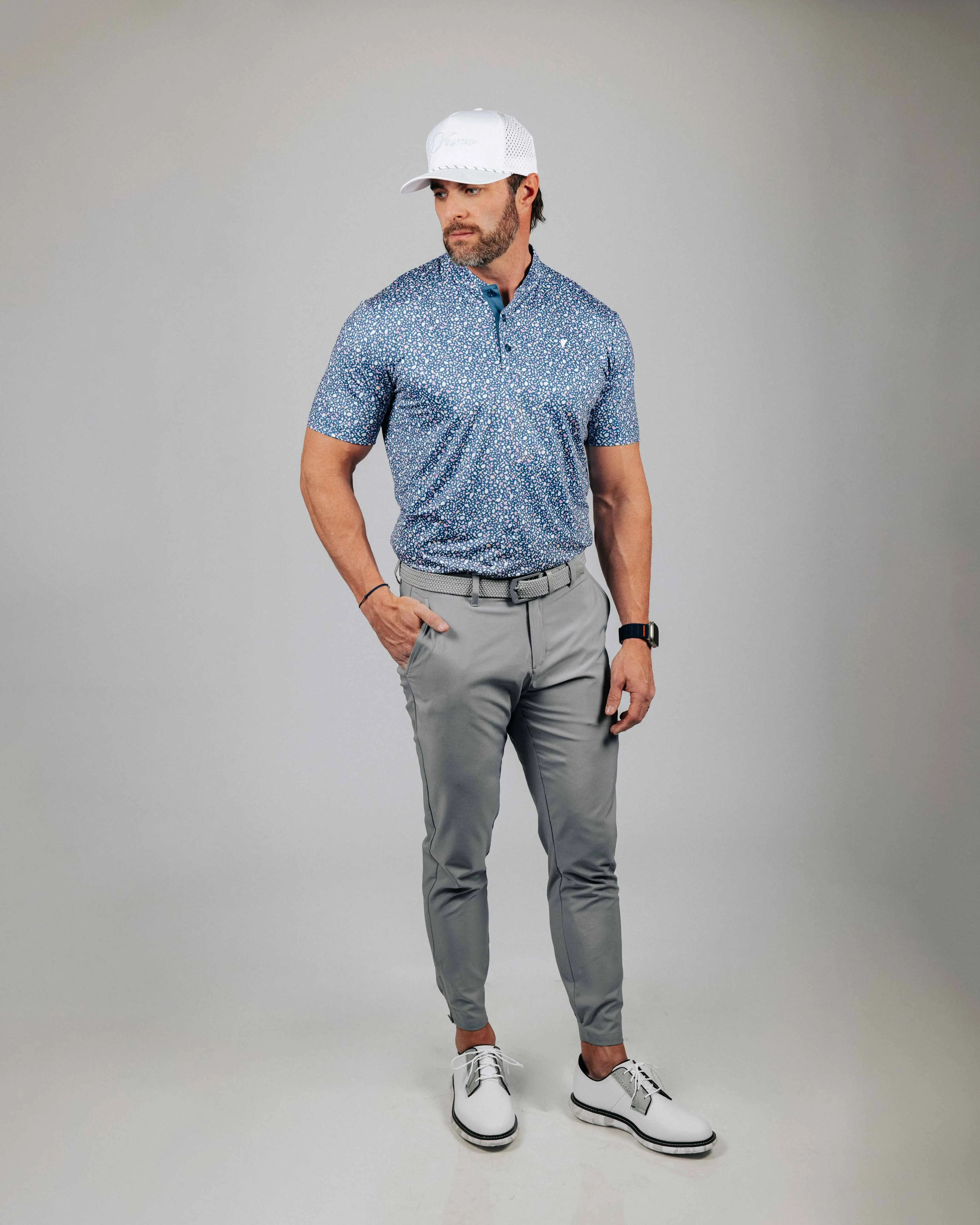 Blue Stained Glass Blade Collar Polo,Men Top