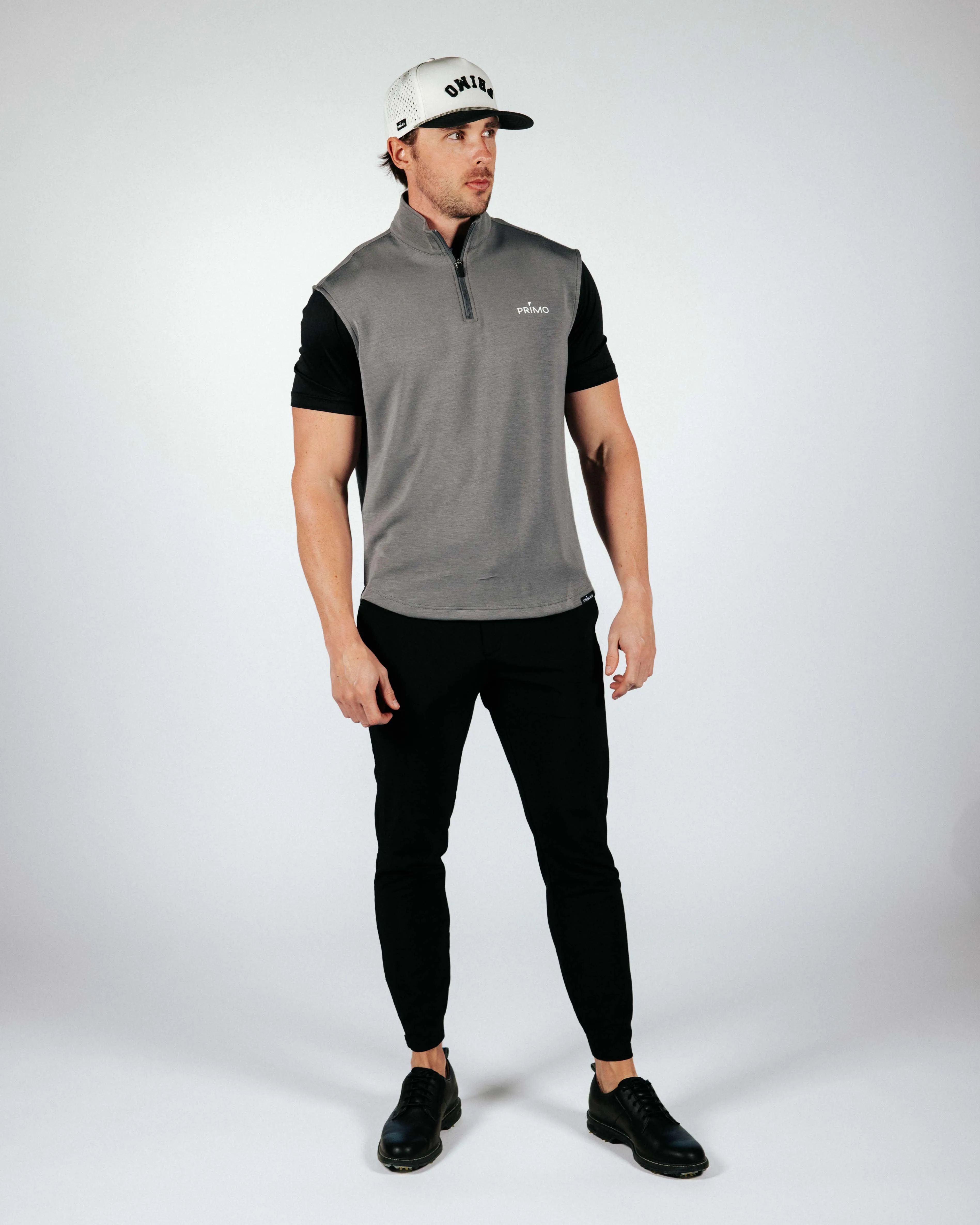 Dark Gray Quarter Zip Vest,Men Top