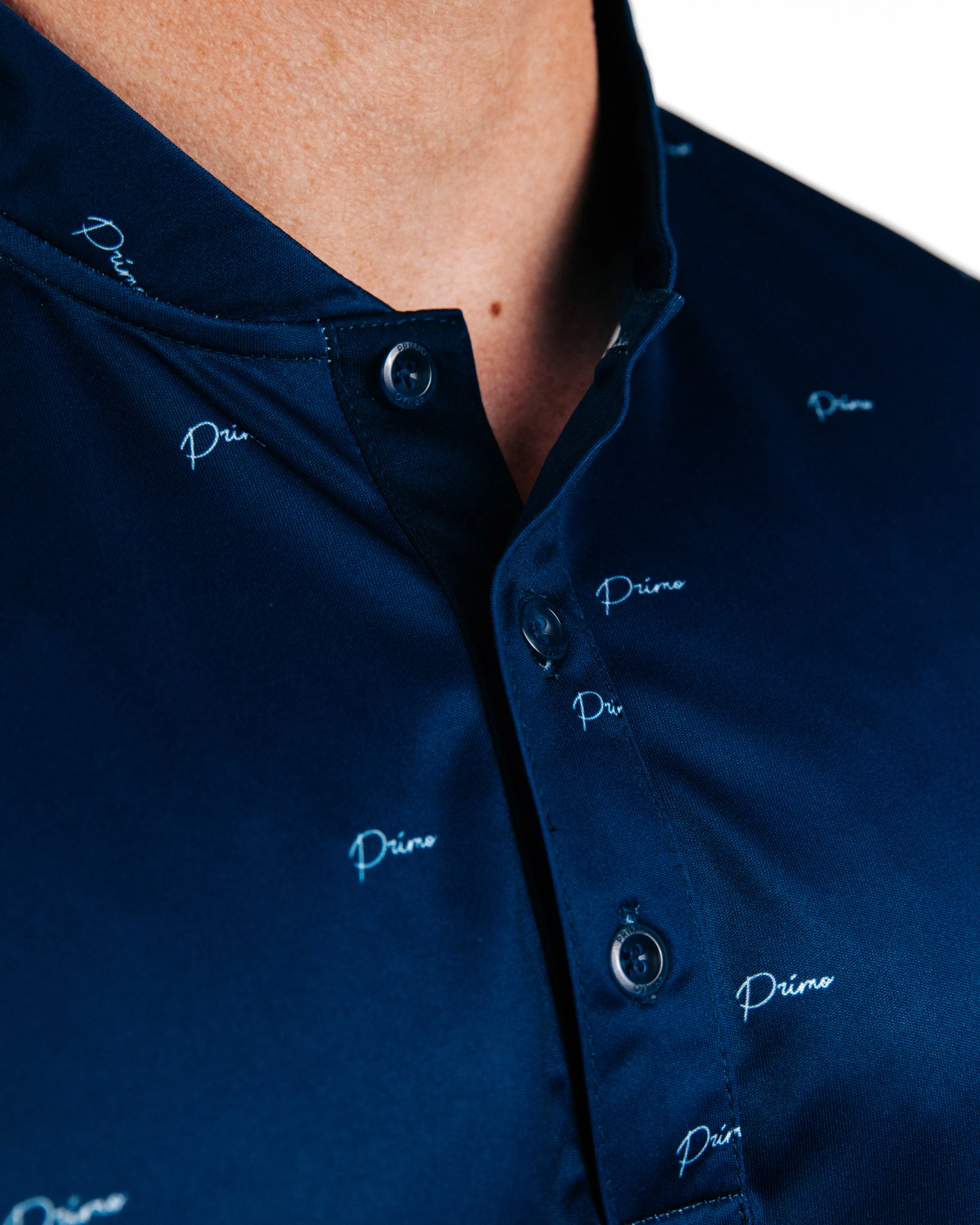 Deep Blue Cursive Repeat Blade Polo,Men Top