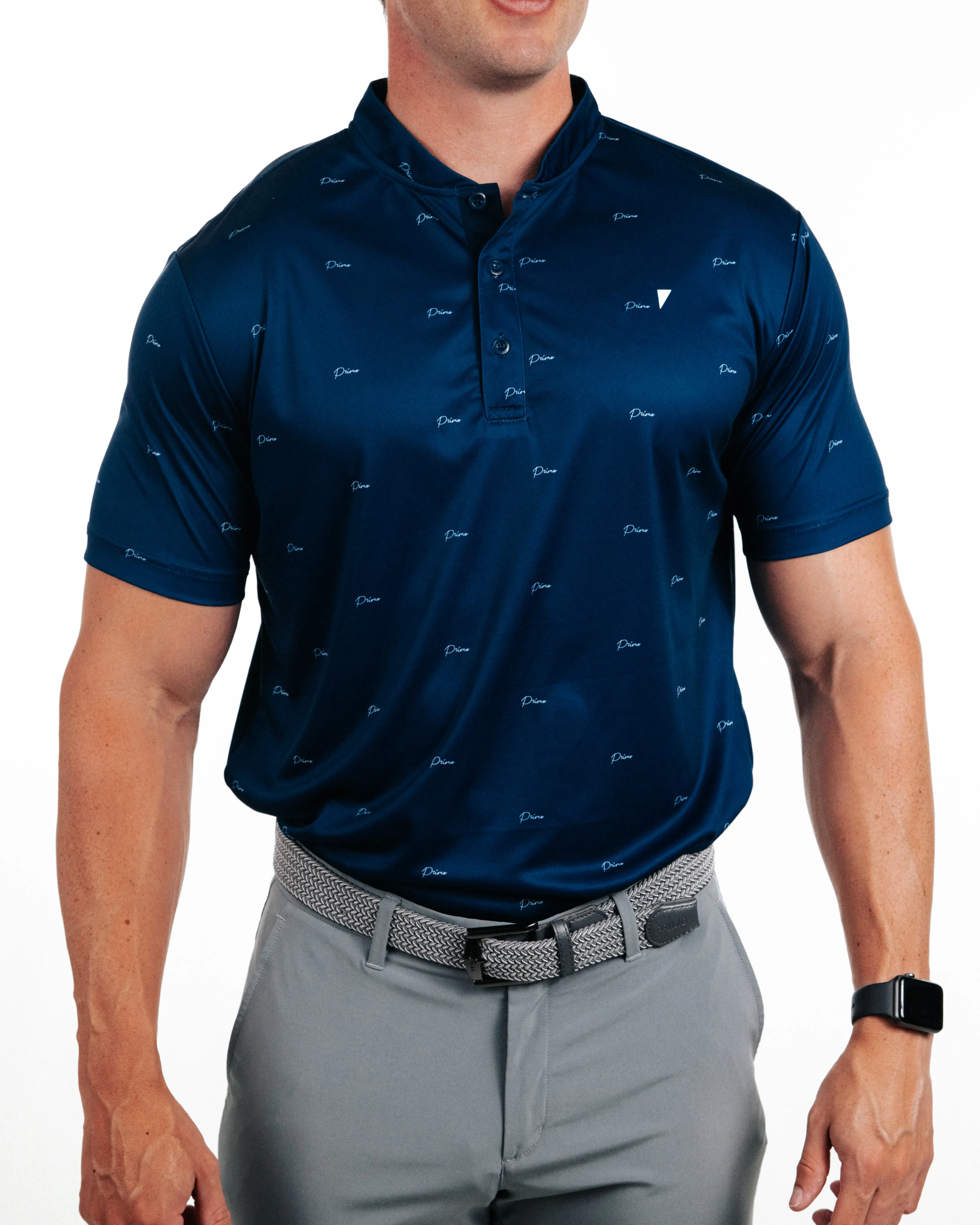 Deep Blue Cursive Repeat Blade Polo,Men Top