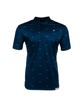Deep Blue Cursive Repeat Blade Polo,Men Top