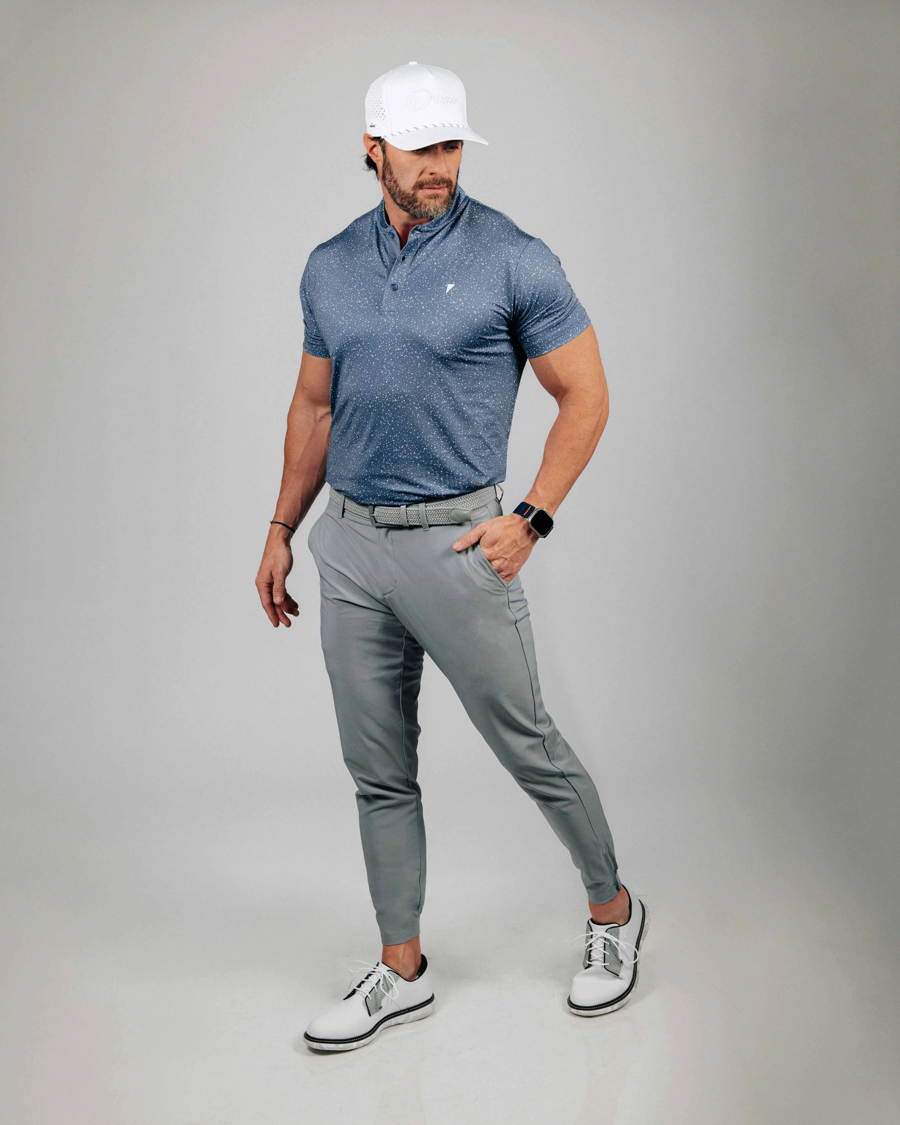Dusty Blue Speckle Blade Polo,Men Top