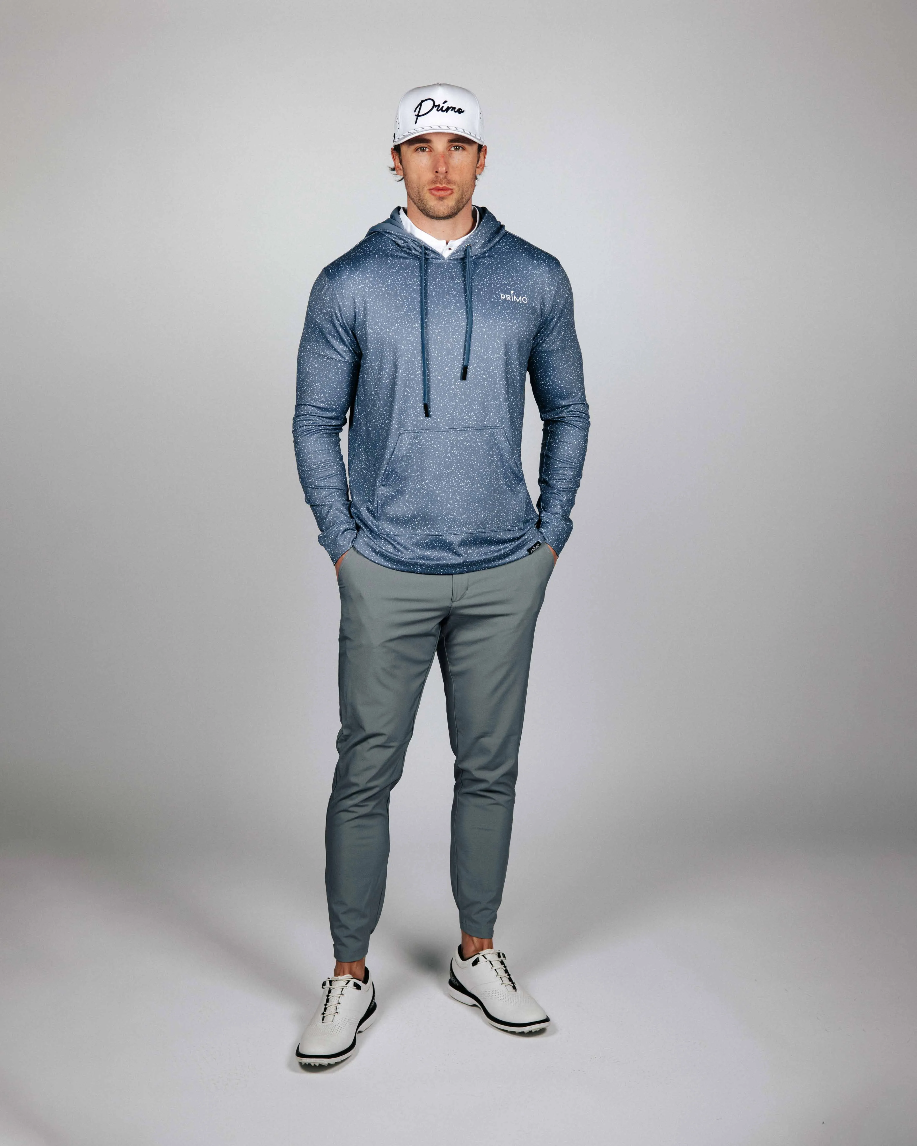 Dusty Blue Speckle Golf Hoodie,Men Top