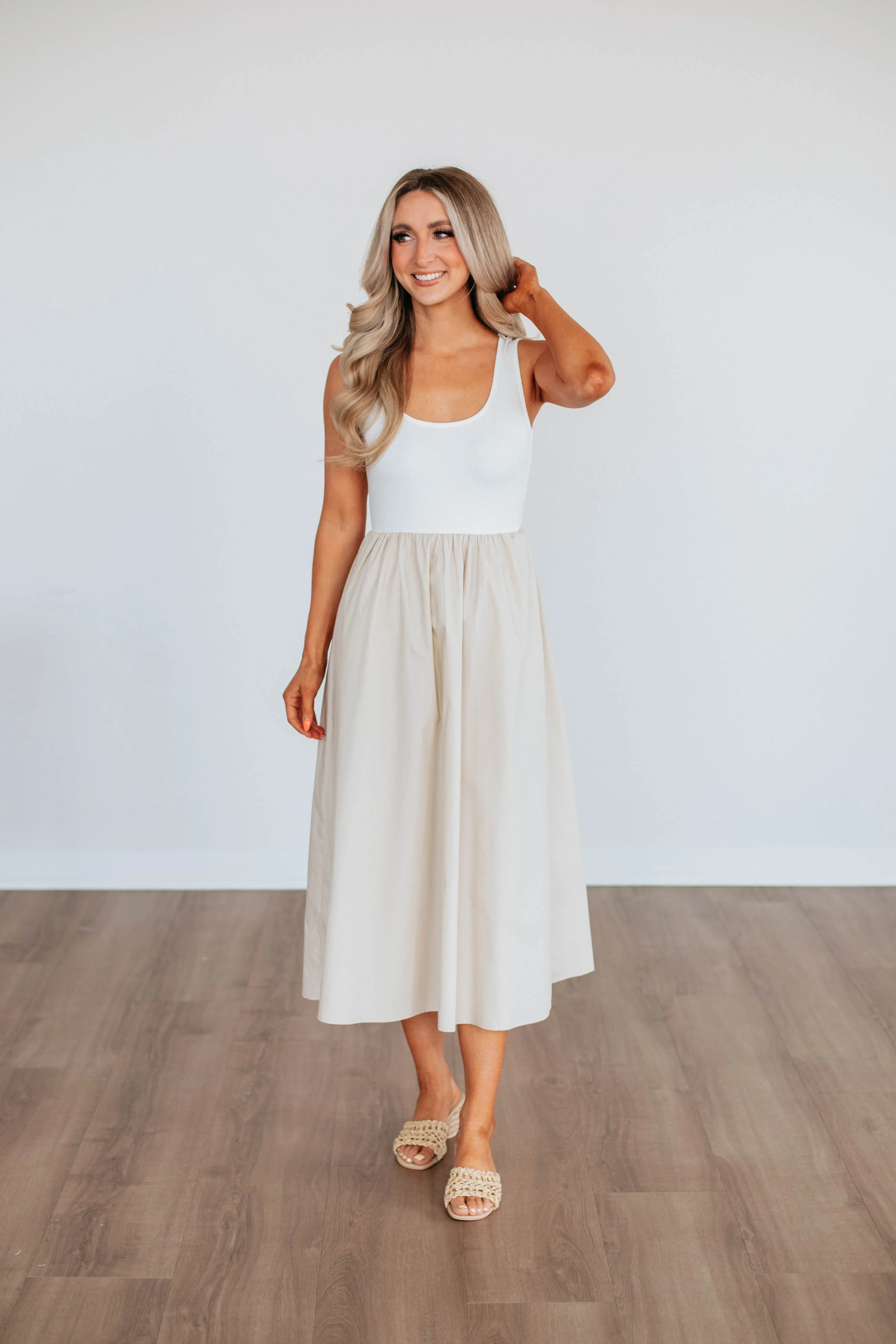 Enrica Contrast Dress - Taupe Mix