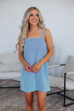 Gracie Striped Overall Dress - Navy Mix