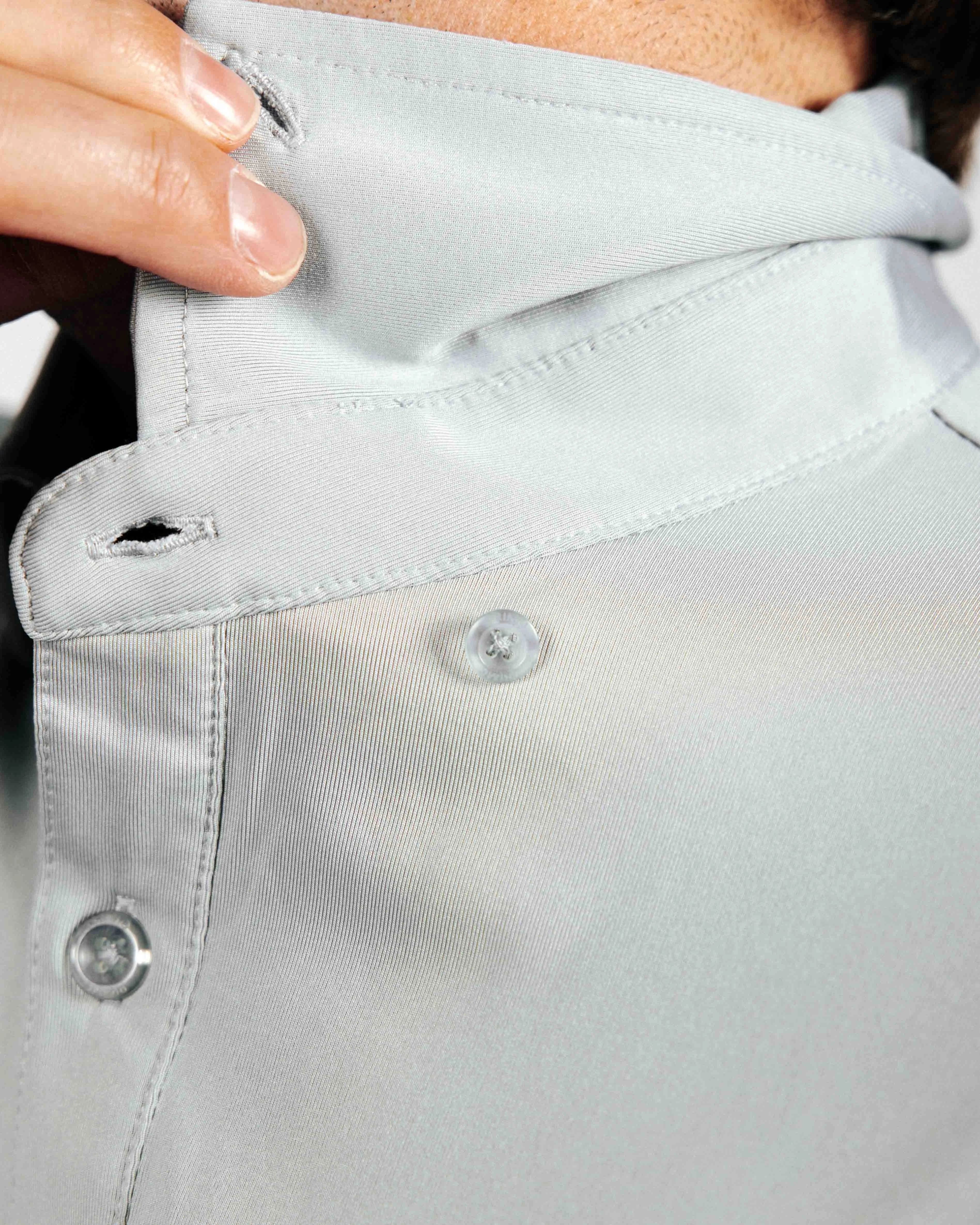 Light Gray Long Sleeve Classic Polo,Men Top