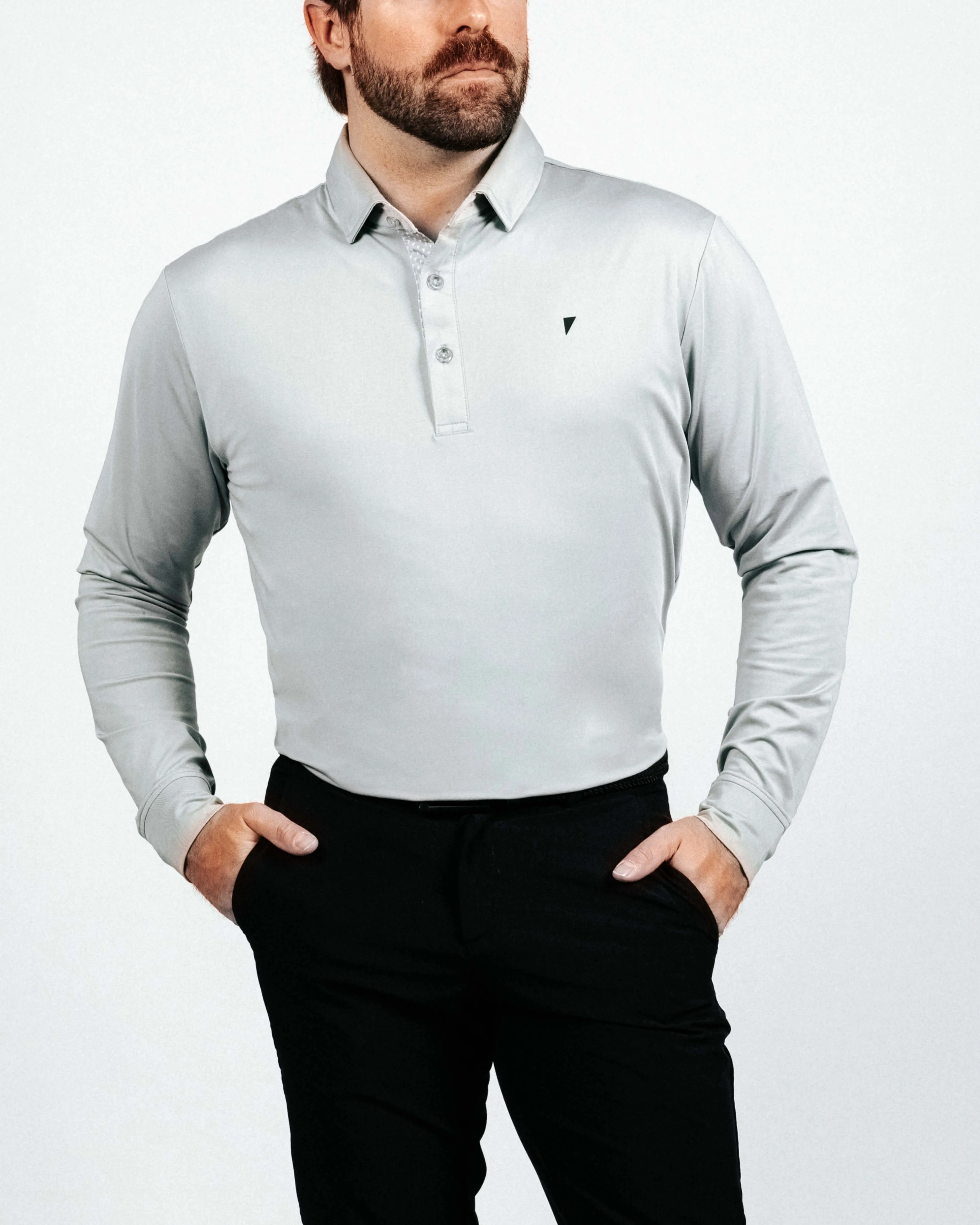 Light Gray Long Sleeve Classic Polo,Men Top