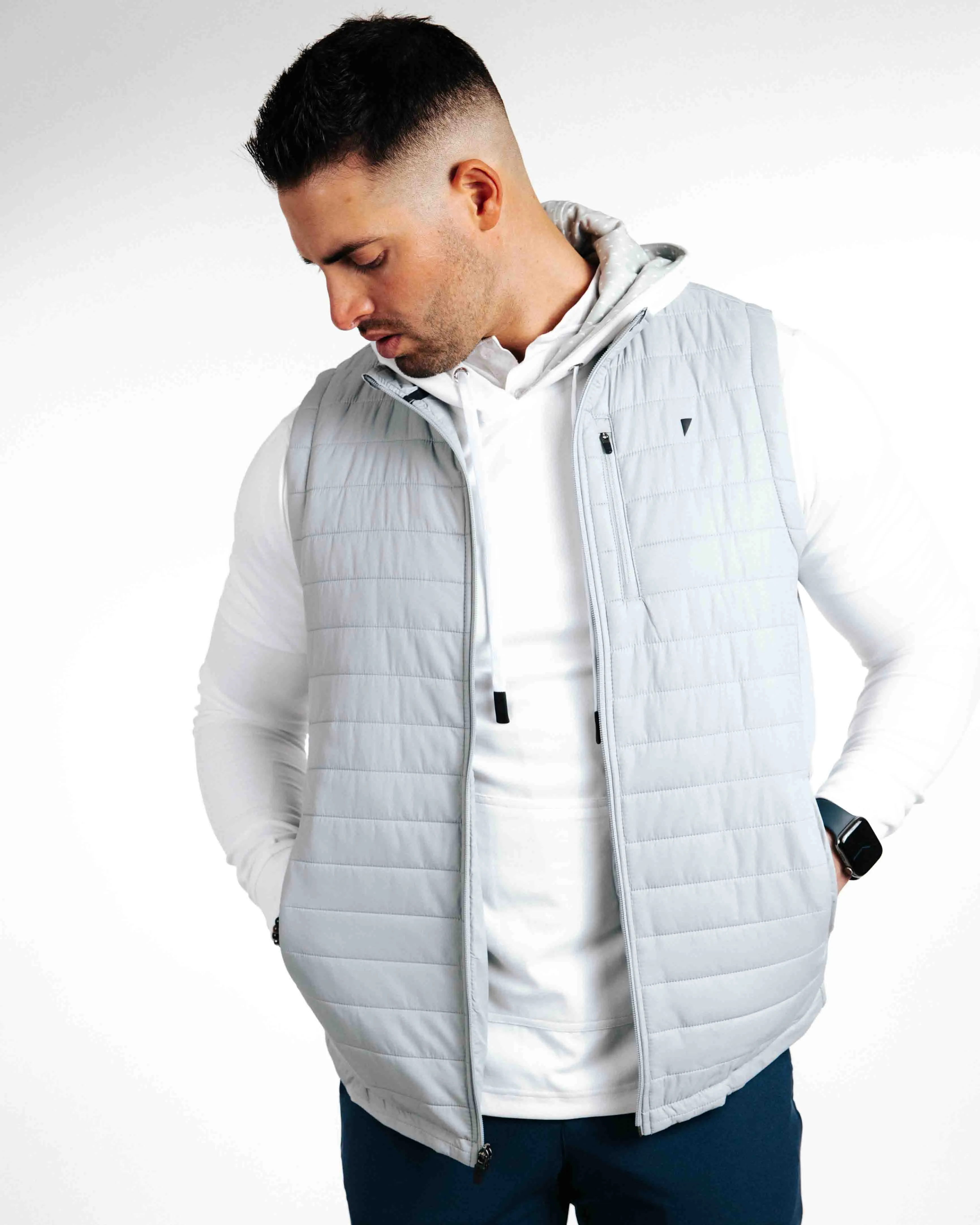 Light Gray Puff Vest,Men Top