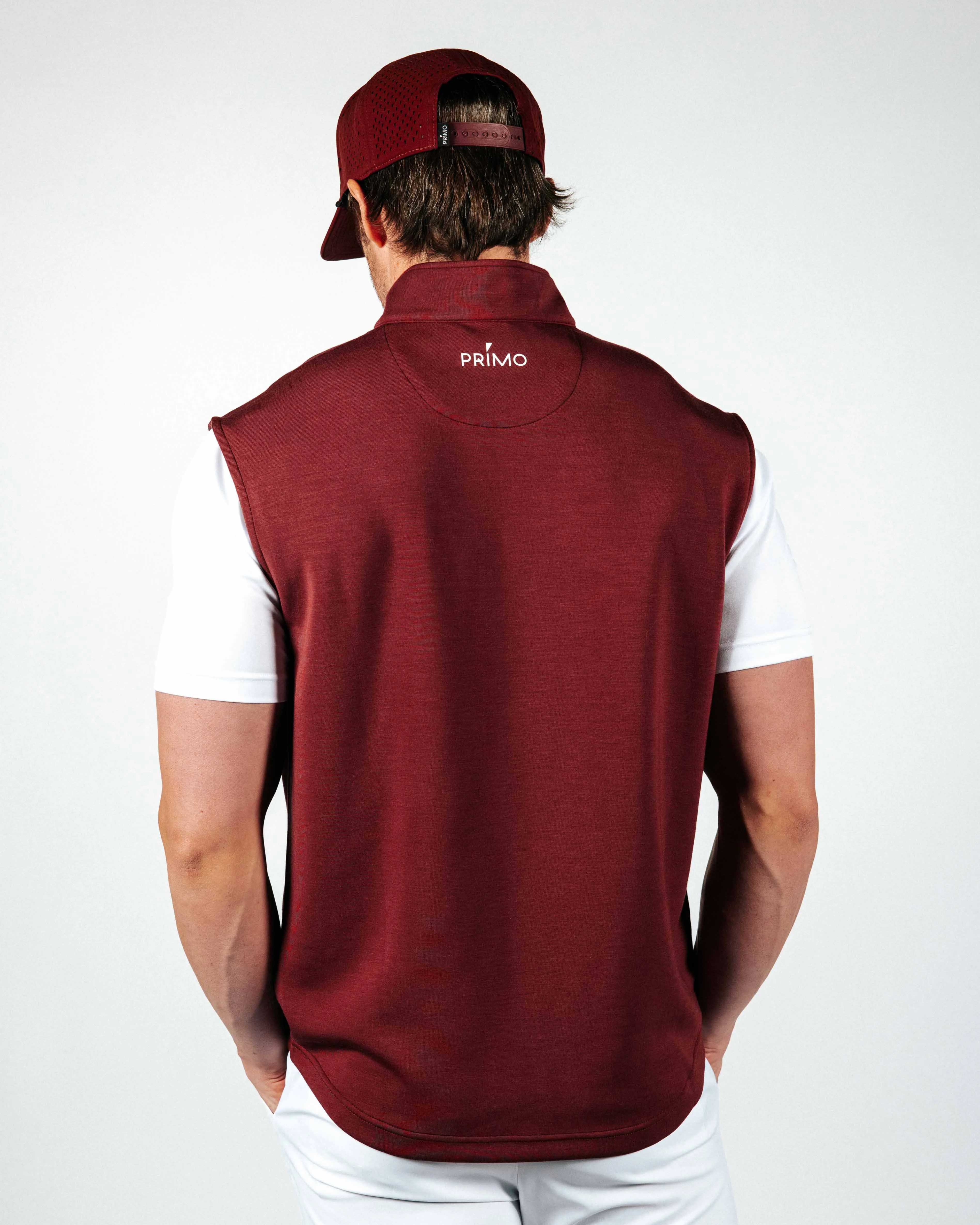 Maroon Quarter Zip Vest,Men Top