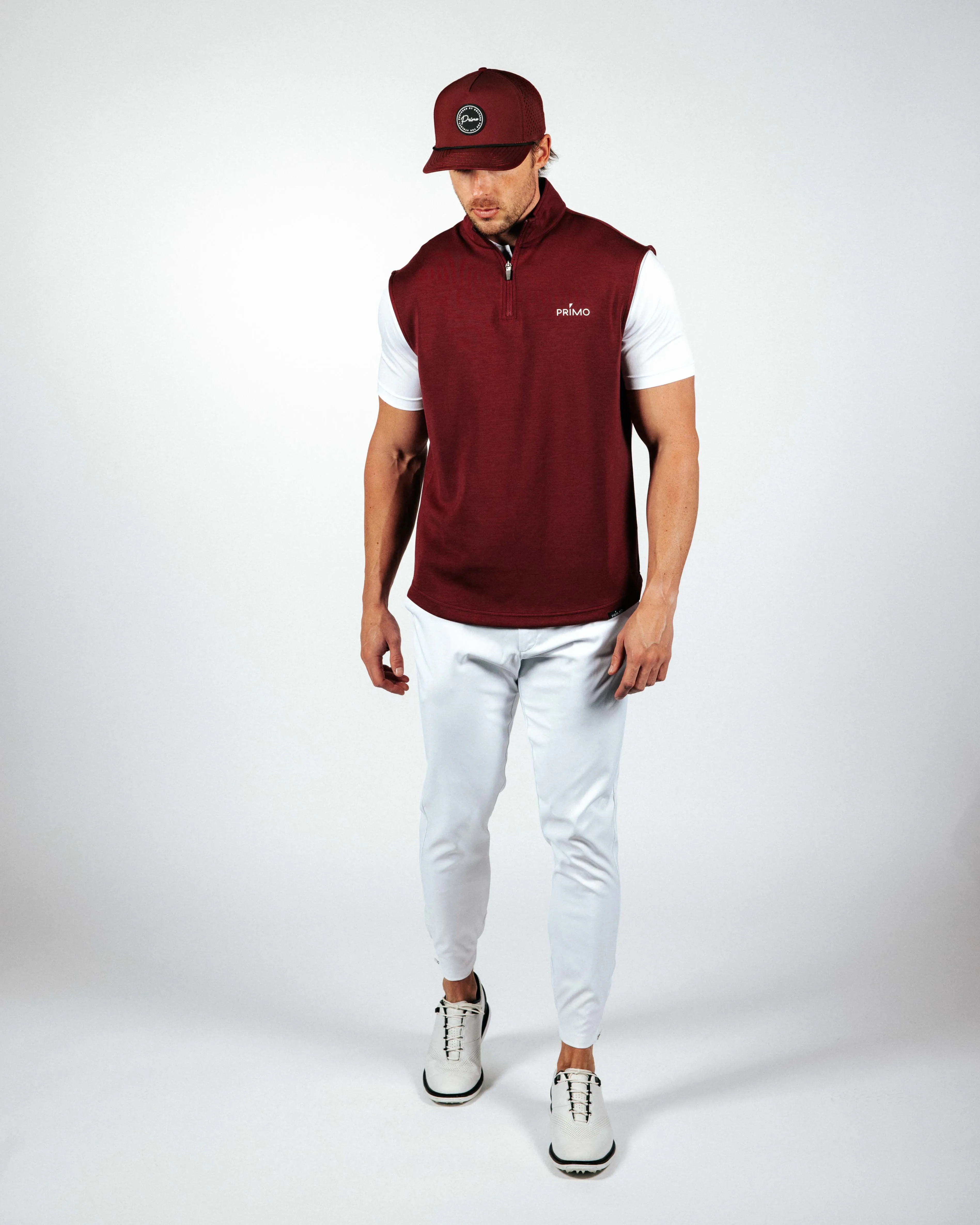 Maroon Quarter Zip Vest,Men Top