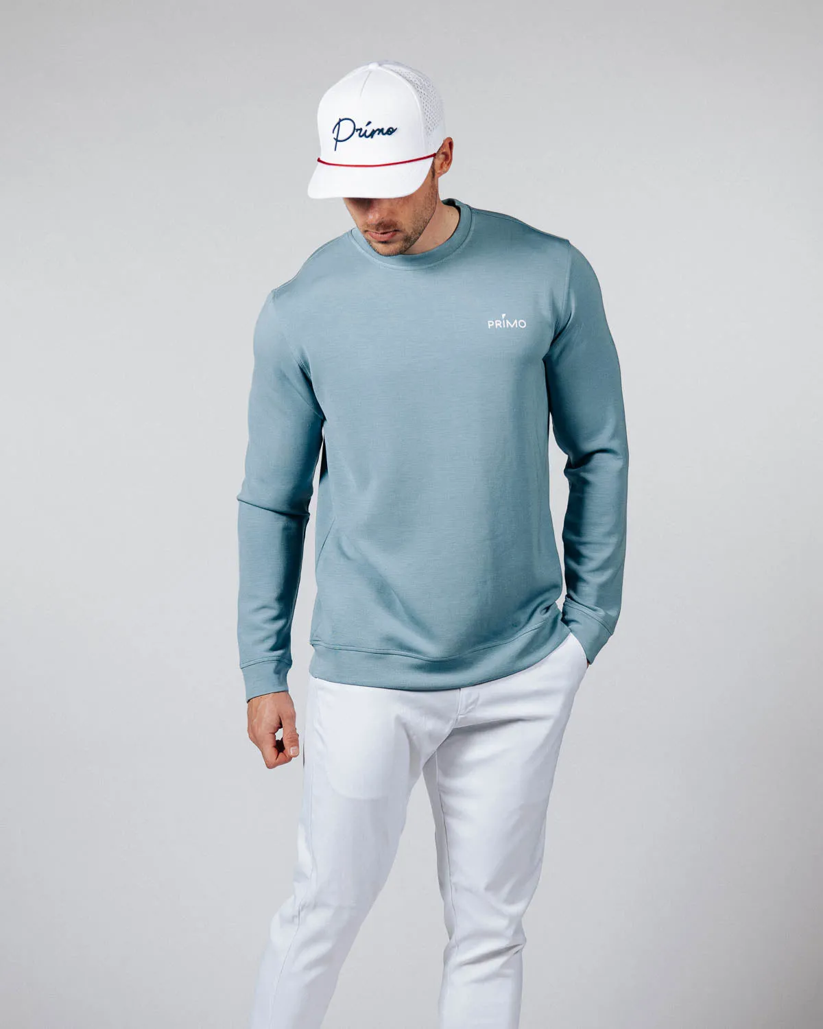 Men's Stone Blue Golf Crew Neck,Men Top