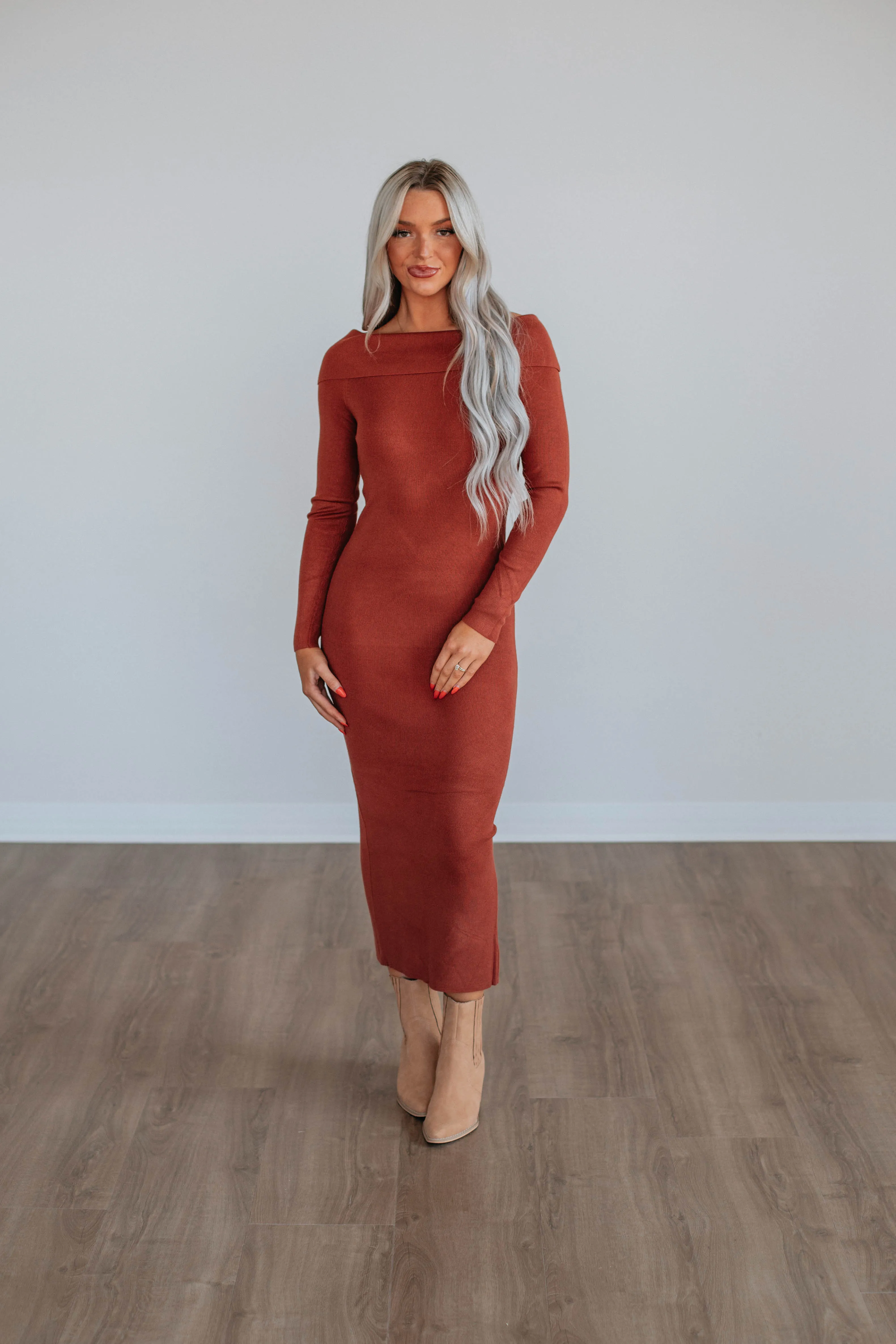 Morgana Sweater Dress - Brick