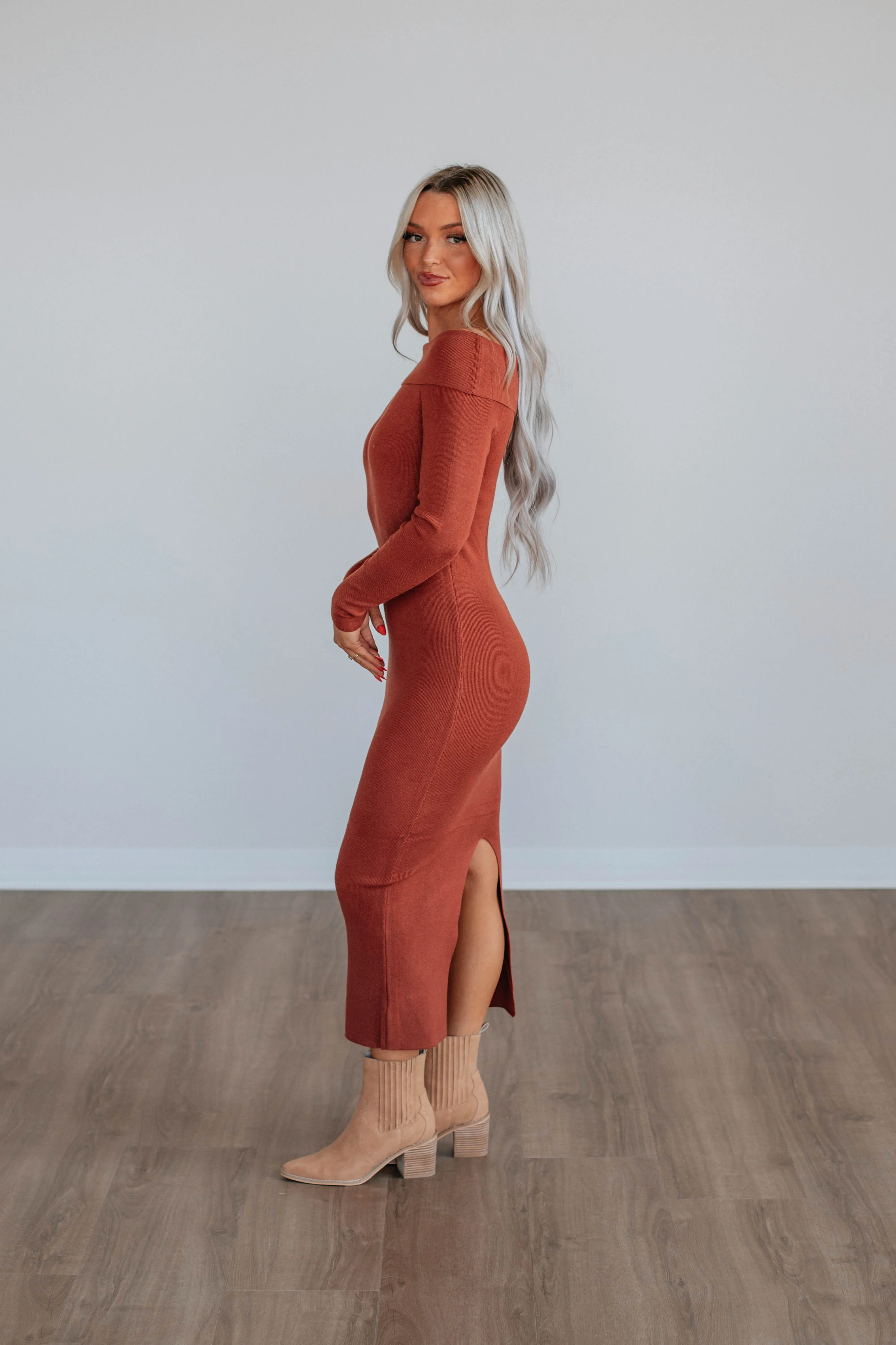 Morgana Sweater Dress - Brick