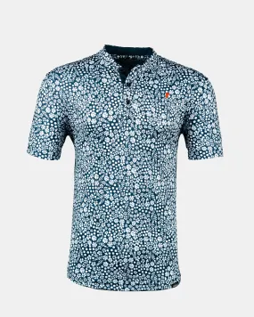 Navy Microfloral Blade Collar Polo,Men Top