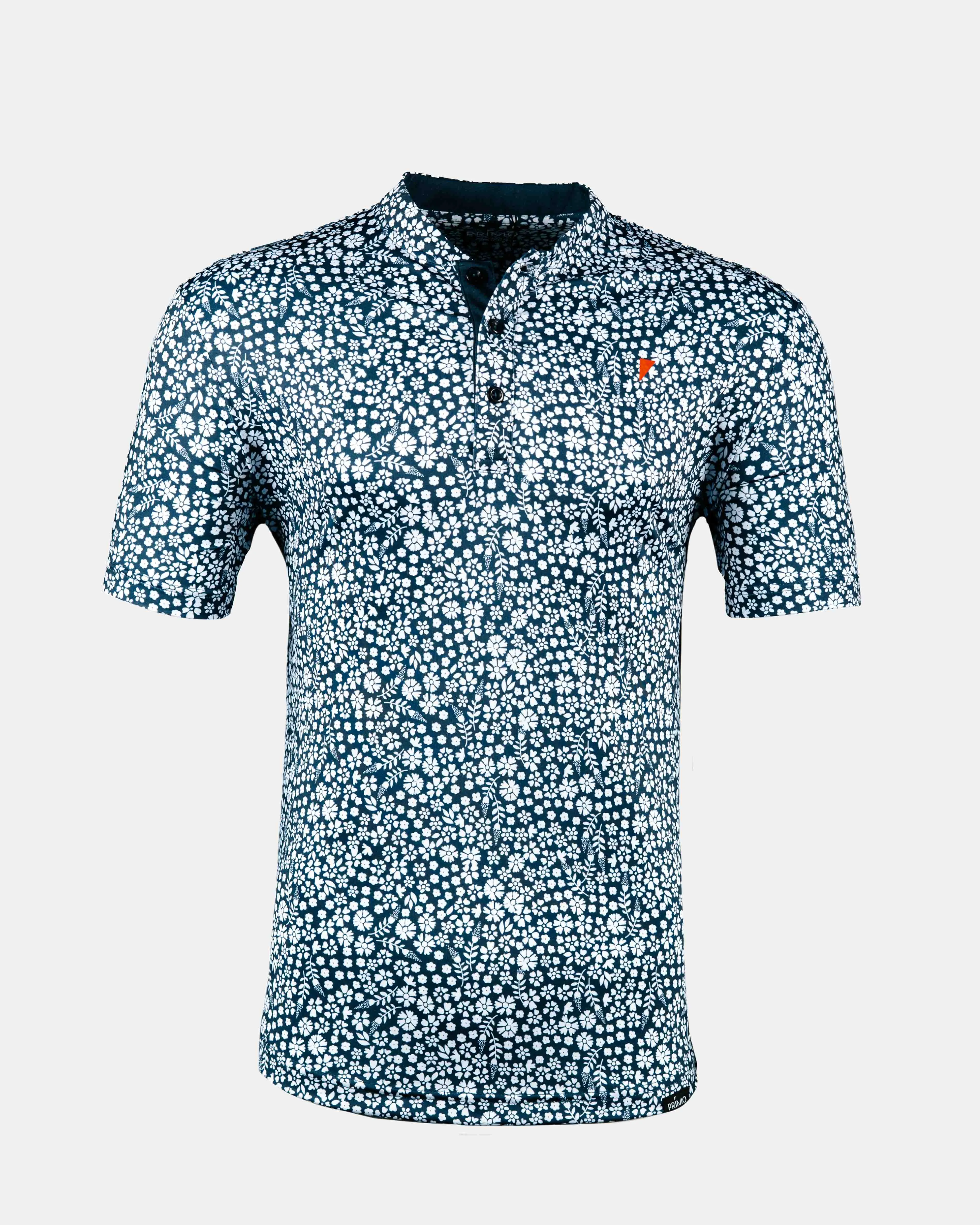 Navy Microfloral Blade Collar Polo,Men Top