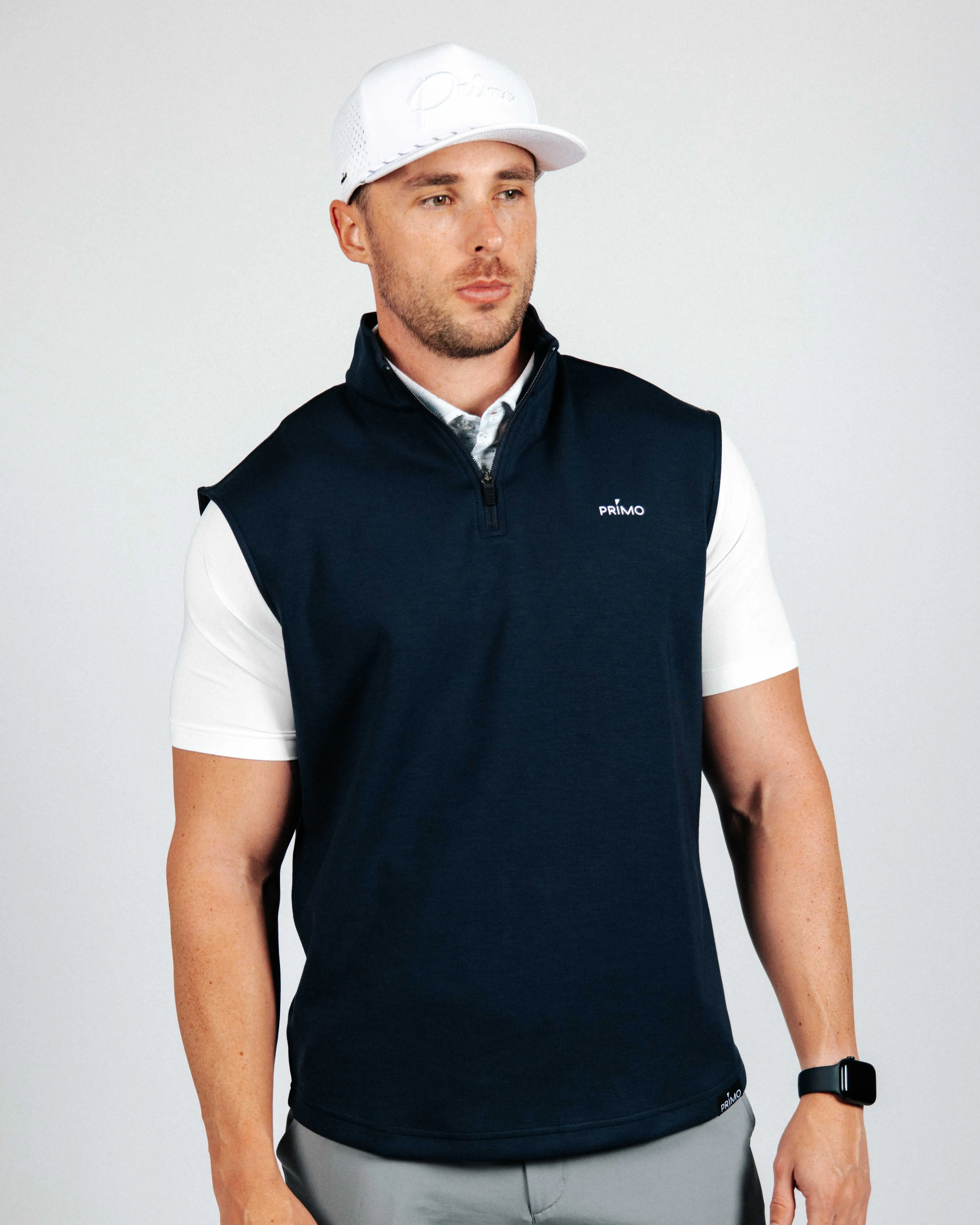 Navy Quarter Zip Vest,Men Top