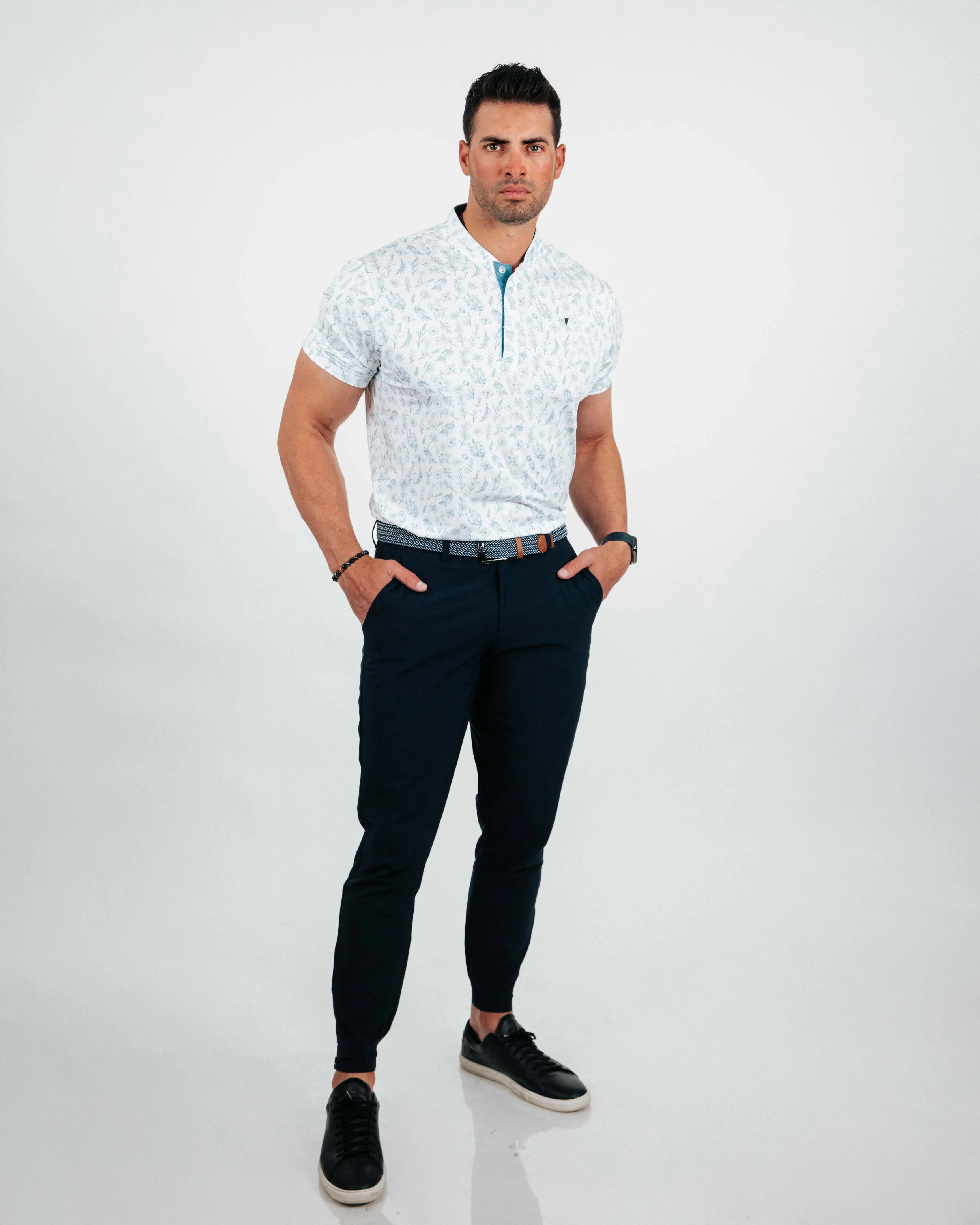 Slate Floral Blade Polo,Men Top