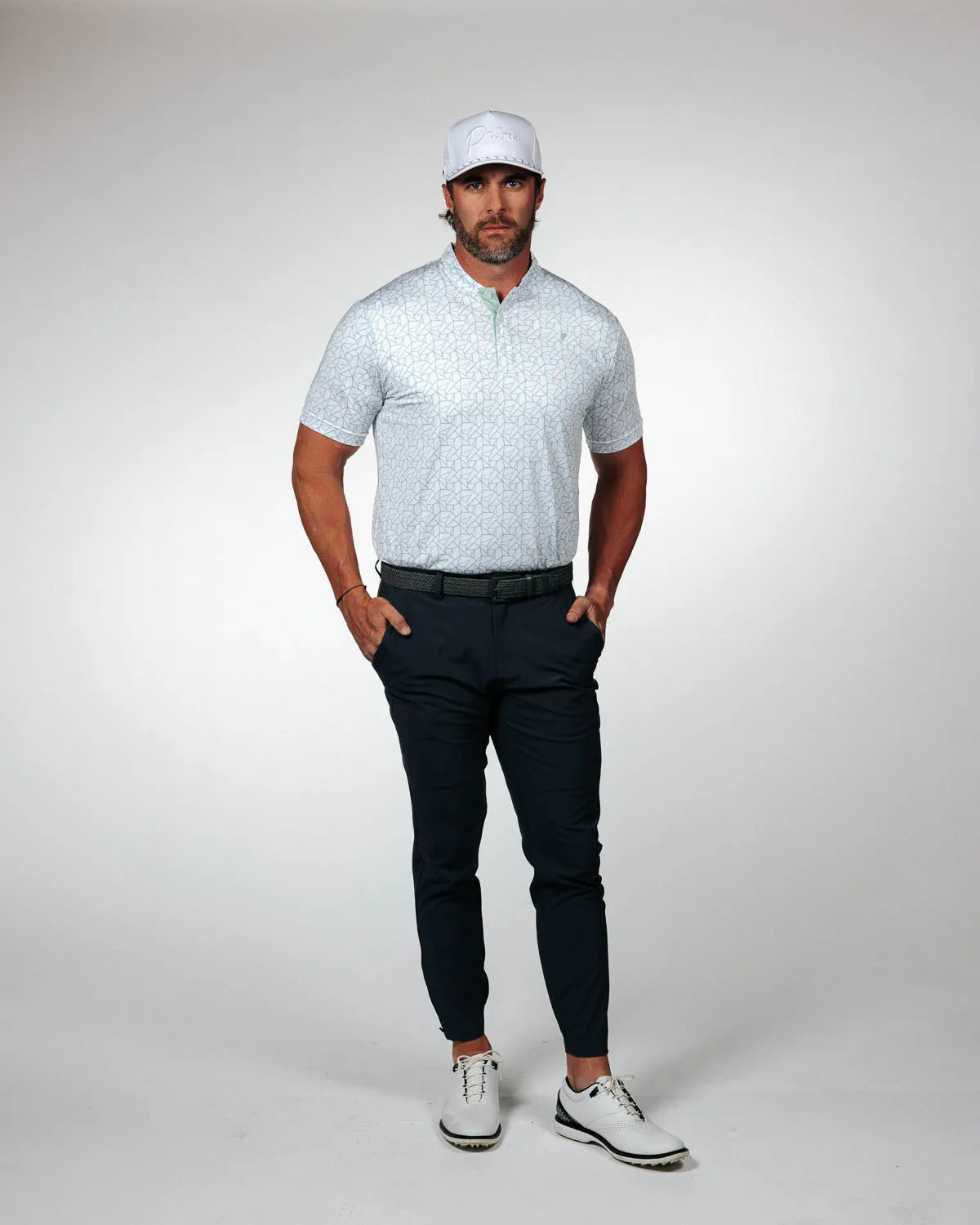 Teal Geometric Blade Polo,Men Top