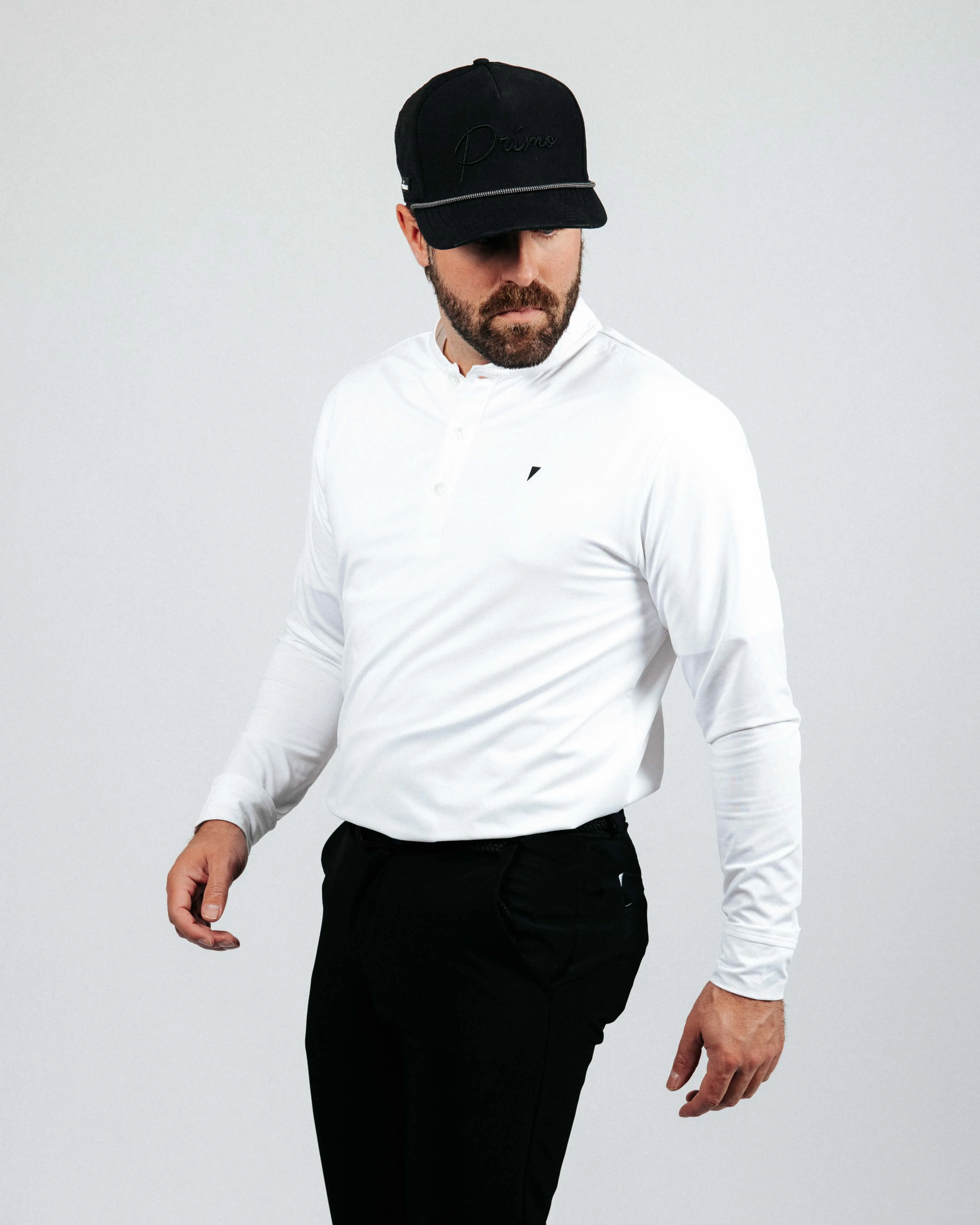 White Long Sleeve Blade Polo,Men Top