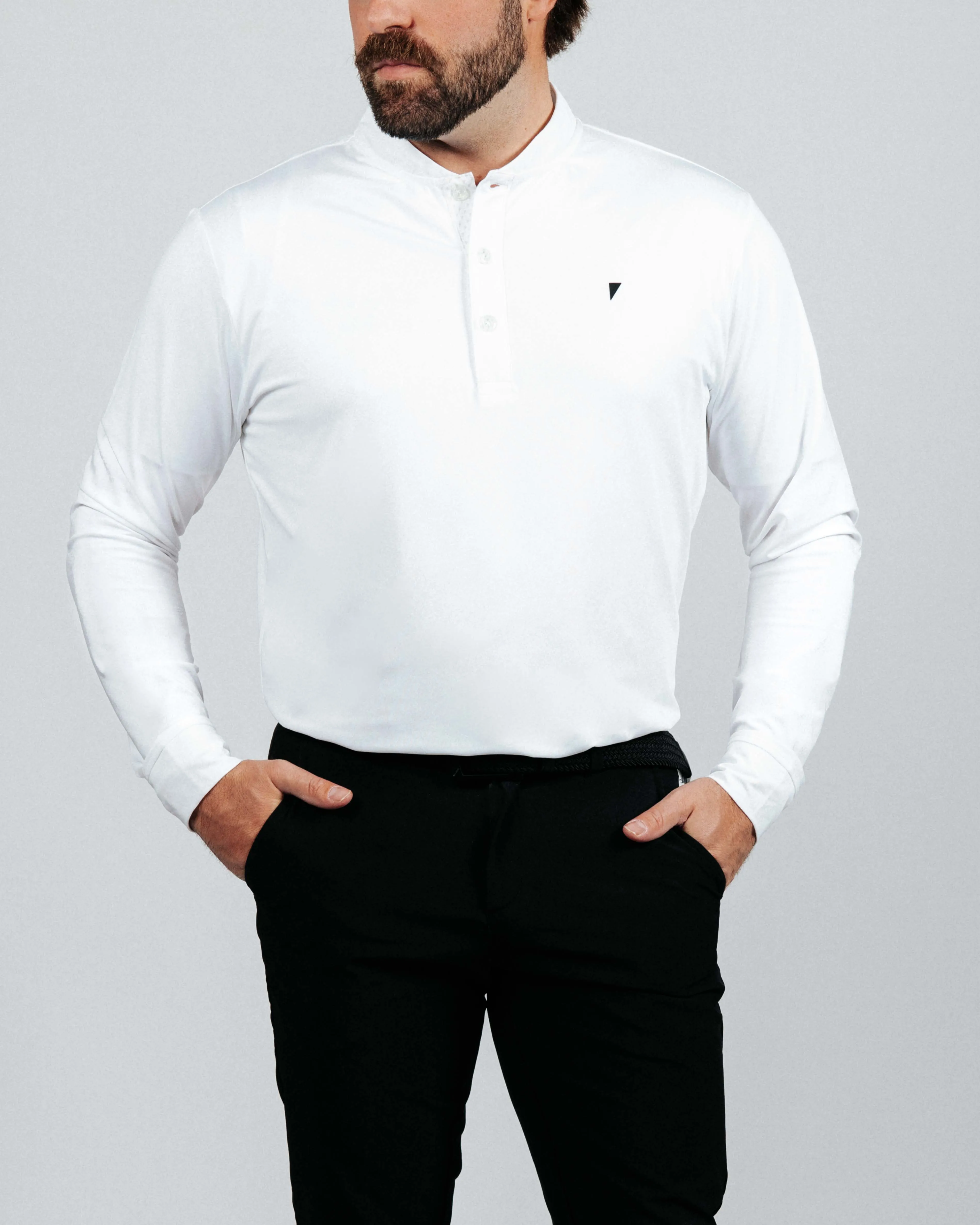 White Long Sleeve Blade Polo,Men Top