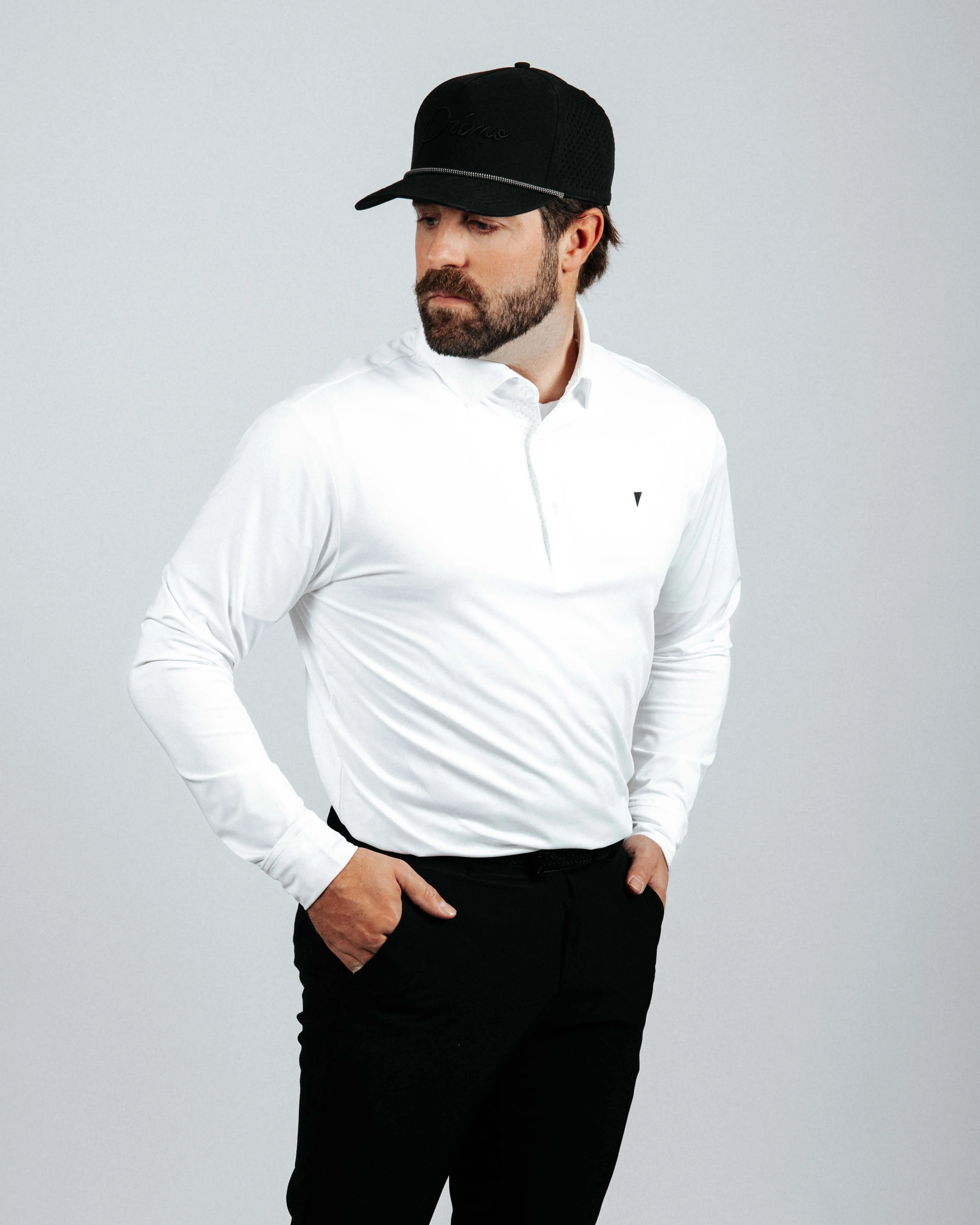 White Long Sleeve Classic Polo,Men Top