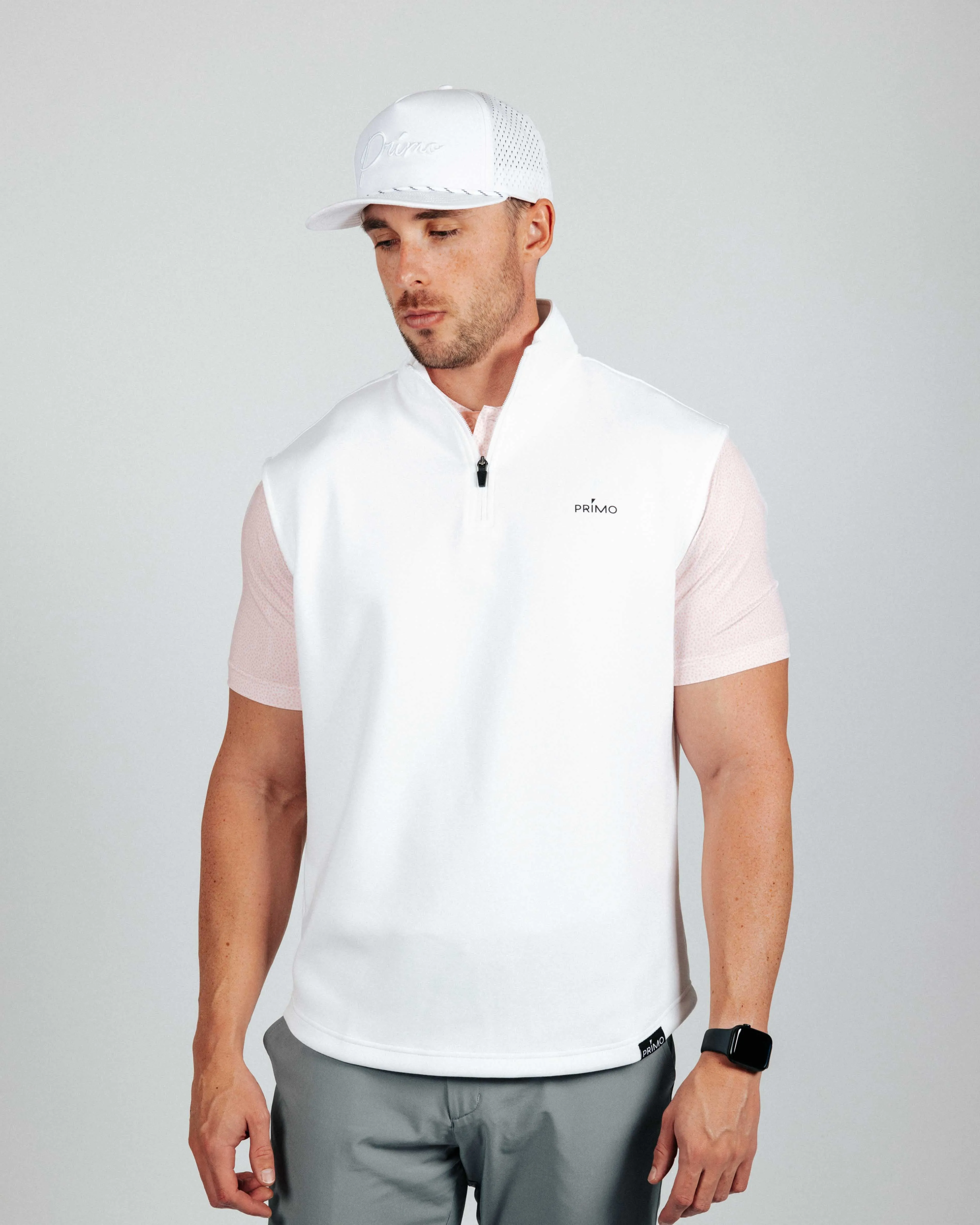 White Quarter Zip Vest,Men Top